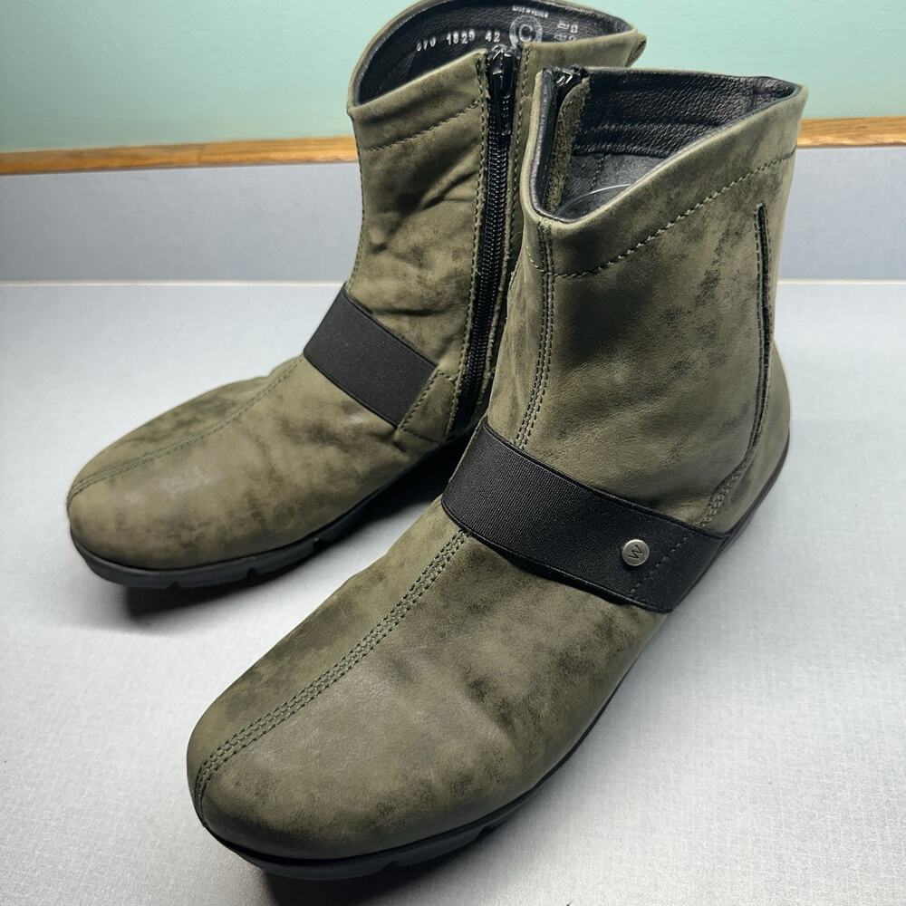 Wolky Boots Women’s 42 (10US) Casual Side Zip Wedge Ankle Bootie Green Leather - Picture 2 of 13